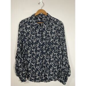 Paige‎ Blouse Womens Black Blue Paisley Long Sleeve Rayon Button Up Shirt LARGE